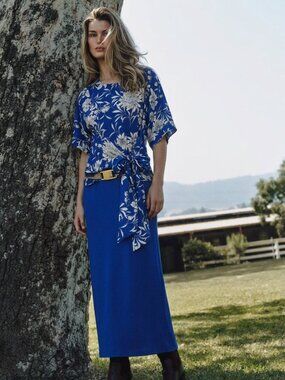 West Kei | Cobalt Blue Floral Tie Front Blouse